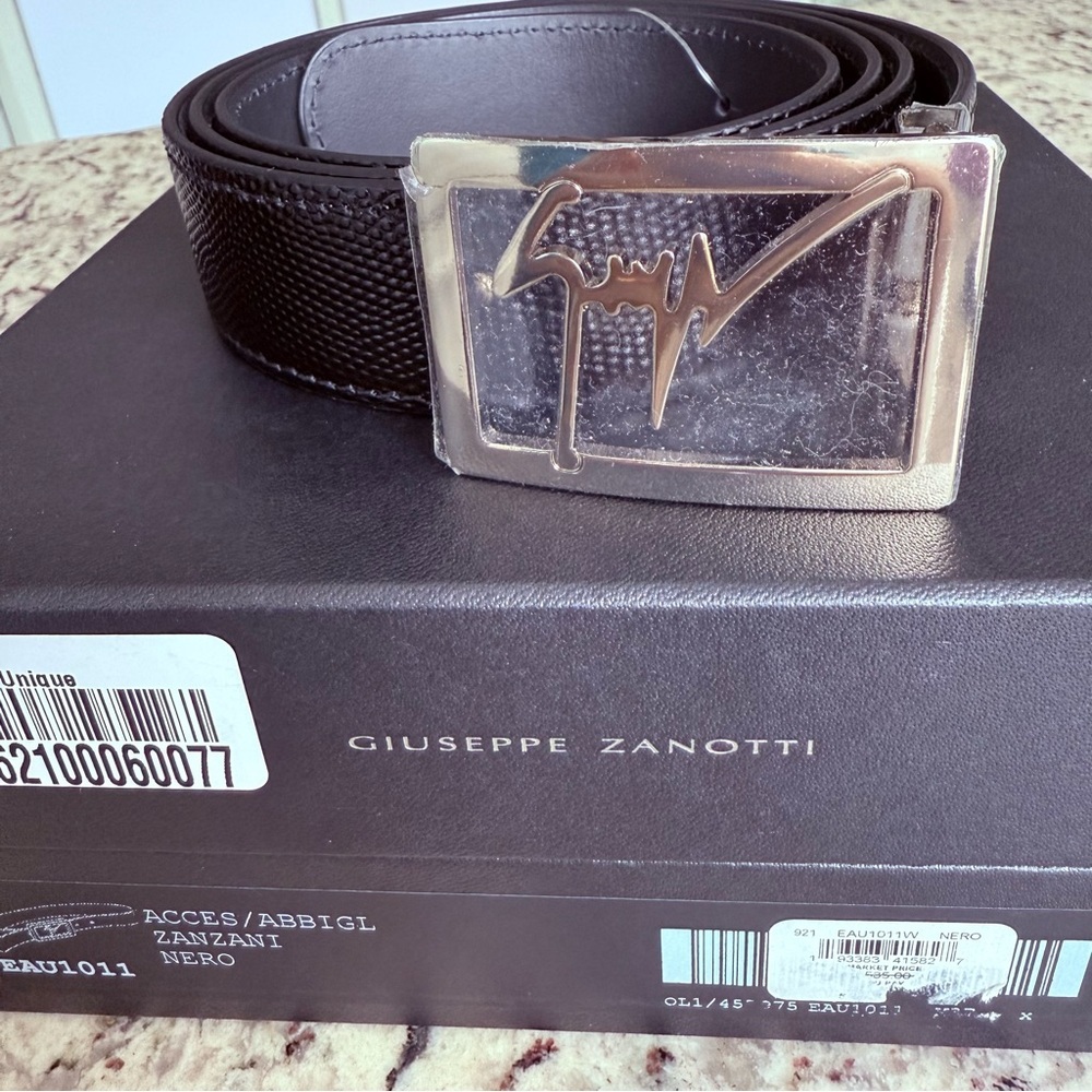 GIUSEPPE ZANOTTI Logo Black Leather Men’s Belt NWT!! - Picture 4 of 12